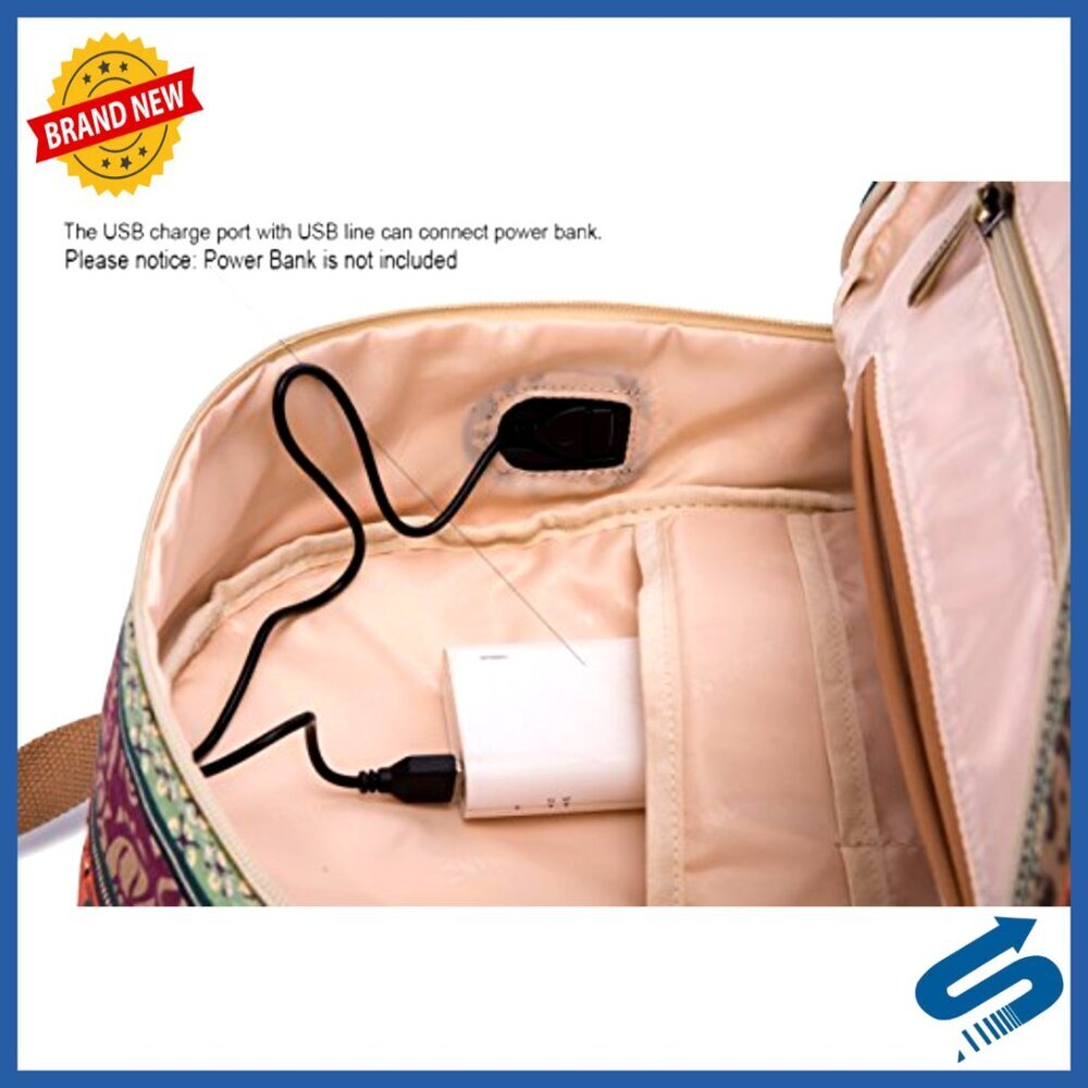 Bohemian Laptop Backpack Massage Straps USB Charging Travel Outdoor - Picture 5 of 6